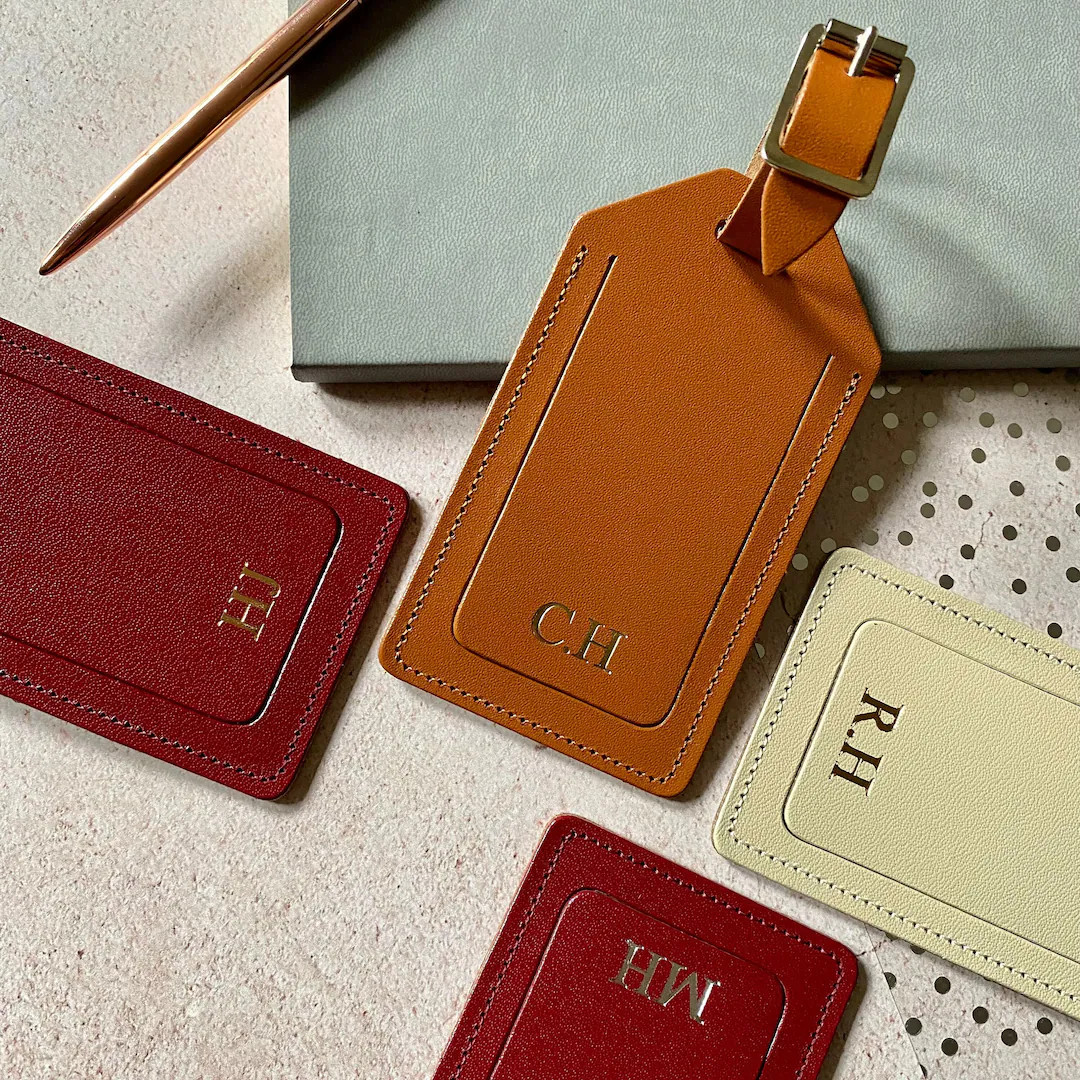 Personalised Luggage Tag in Recycled Leather, Suitcase Bag Tag, Monogram/initials, Travel Gift - ... | Etsy (US)