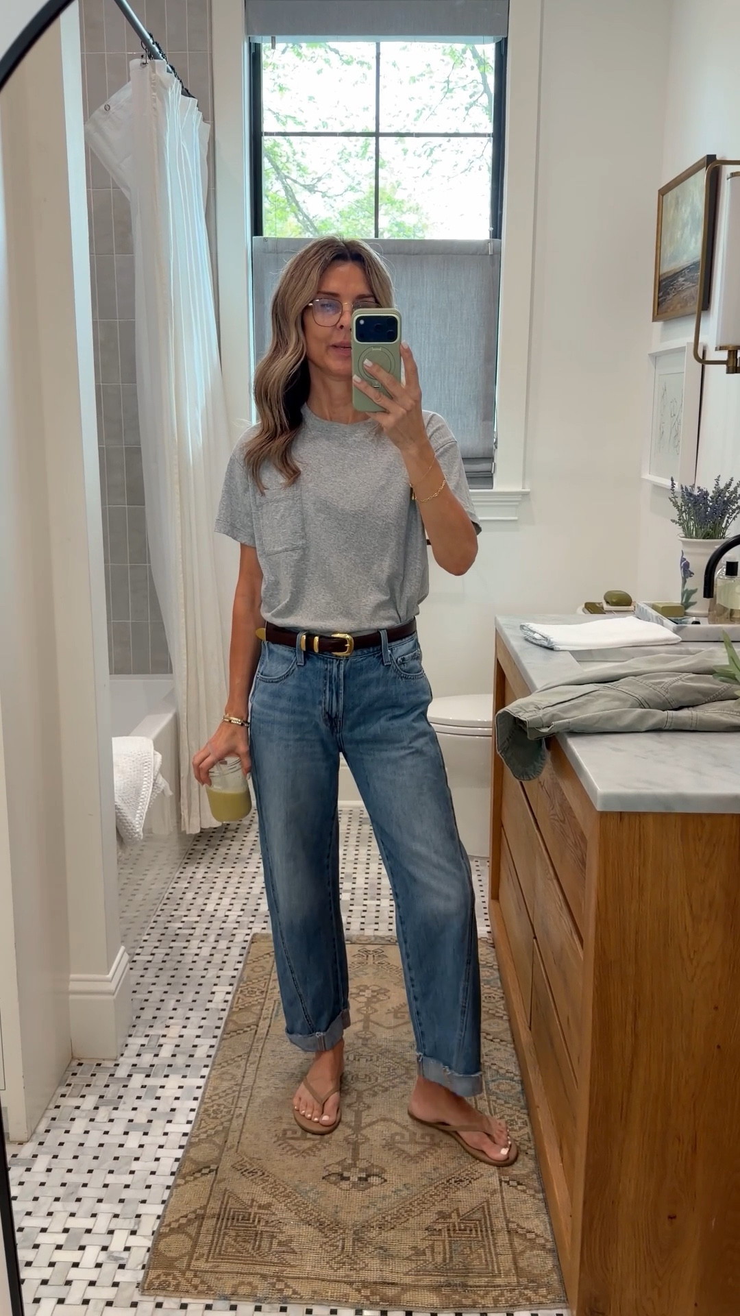 OOTD, I’m 5’6’’.
-Pistola pre cuffed pant size down one size for true fit, 2 for tighter fit
-Jenni Kayne vintage deep pocket top size XS
-J Jill green jacket size XS
-Tkees flip flops
-Aritzia legendary belt

#LTKgrwm #LTKootd #LTKOver40