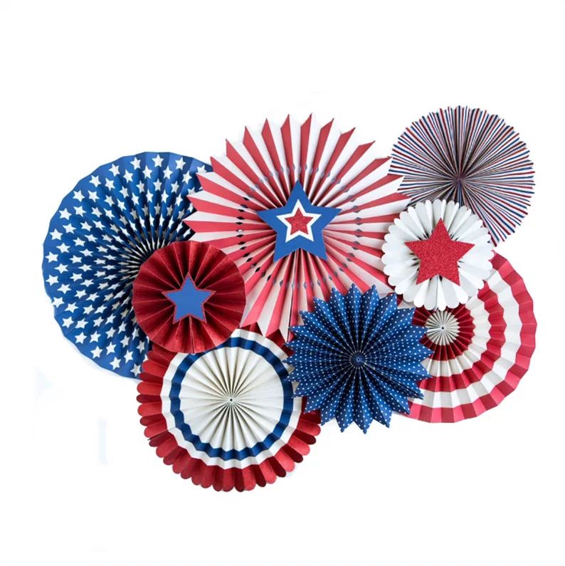 Patriotic Party Paper Pinwheel Fans | 4th of July Party Red White and Blue Party Decor Paper Rose... | Etsy (US)
