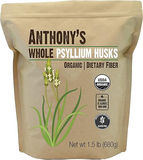 Anthony's Organic Whole Psyllium Husks, 1.5 lb, Dietary Fiber, Gluten Free, Non GMO, Keto Friendl... | Amazon (US)