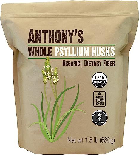 Anthony's Organic Whole Psyllium Husks, 1.5 lb, Dietary Fiber, Gluten Free, Non GMO, Keto Friendl... | Amazon (US)