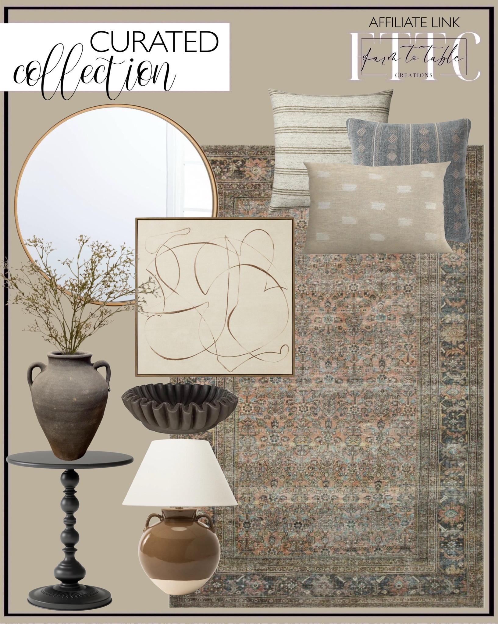 Curated Collection. Follow @farmtotablecreations on Instagram for more inspiration.

Dried rice, stem bundle. Turkish vase with handles. Amber Lewis x Loloi pillow. Abstract framed canvas. Amphora Table Lamp. Palomar Striped Pillow. Sicily Pillow Cover. Side table. Coffee drink cocktail table.  Fluted ruffle decorative bowl. Round decorative wall mirror.

Entryway Decor | Cozy Corner | Bathroom | Curated Entryway | Spring  Decor | End of Year Clearance | Trending Decor | Viral Decor | Amazon Holiday | Bedroom corner | Coffee Table Decor | Neutral Decor | Fall Stem Sale | Target Finds | Skinny Bench | Bedroom | Living Room | Breakfast Nook | Amazon Home | Target Sale | Loloi Rugs | Magnolia Home | console table | console table styling | faux stems | entryway space | front porch decor | neutral decor | entryway decor | cozy home | affordable decor |  home decor | home inspiration | console styling | entryway rug | cozy moody home | moody home decor | neutral home | bathroom decor | living room | spring decor | Hearth & Hand | Studio McGee

#LTKHome #LTKSaleAlert #LTKFindsUnder50