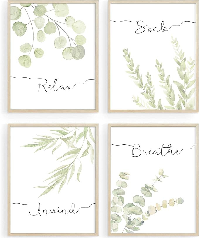 Botanical Plant Bathroom Decor, Relax Soak Unwind Breathe Wall Painting Art, Sage Green Wall Art ... | Amazon (US)