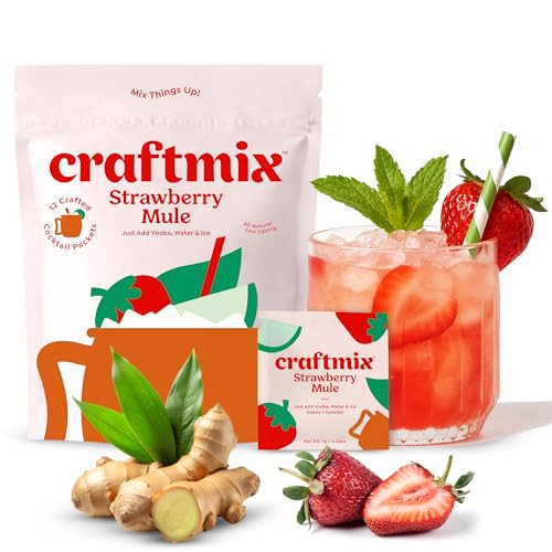 Craftmix Strawberry Mule Cocktail & Mocktail Drink Mixer, Skinny Mixes - Water Flavoring Packets - Made With Real Fruit - Vegan, Low-Carb, Low-Sugar, Non-GMO, Dairy Free, Gluten Free, 12 Pack | Amazon (US)