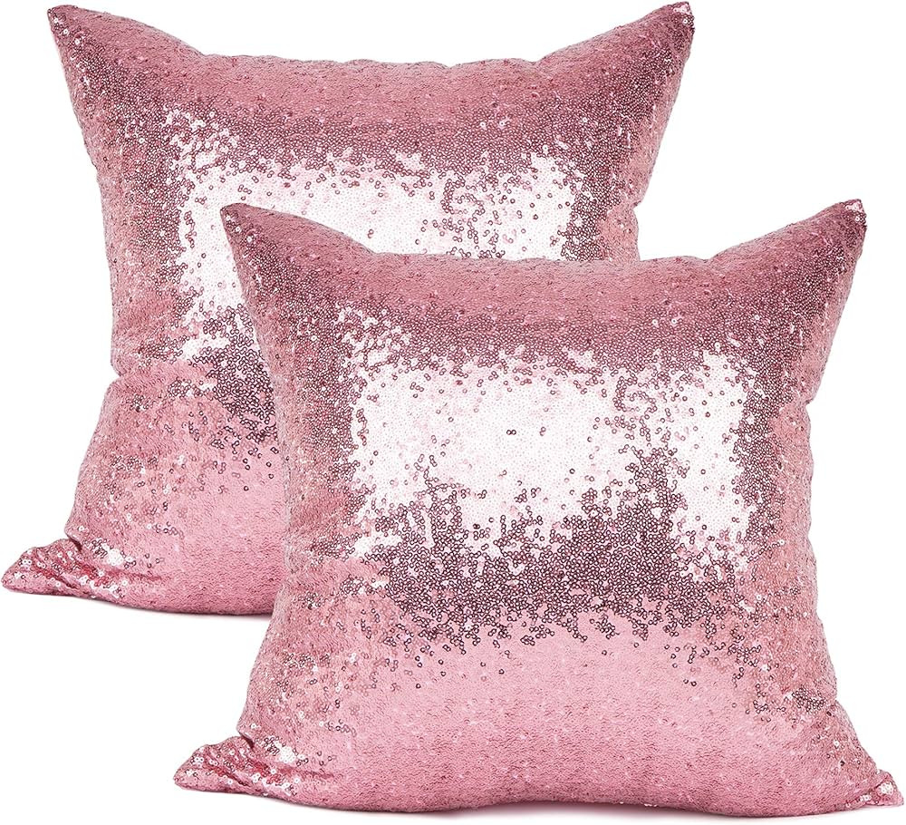 YOUR SMILE Pack of 2 New Luxury Series Pink Bling Decorative Glitzy Sequin & Comfy Satin Solid Th... | Amazon (US)