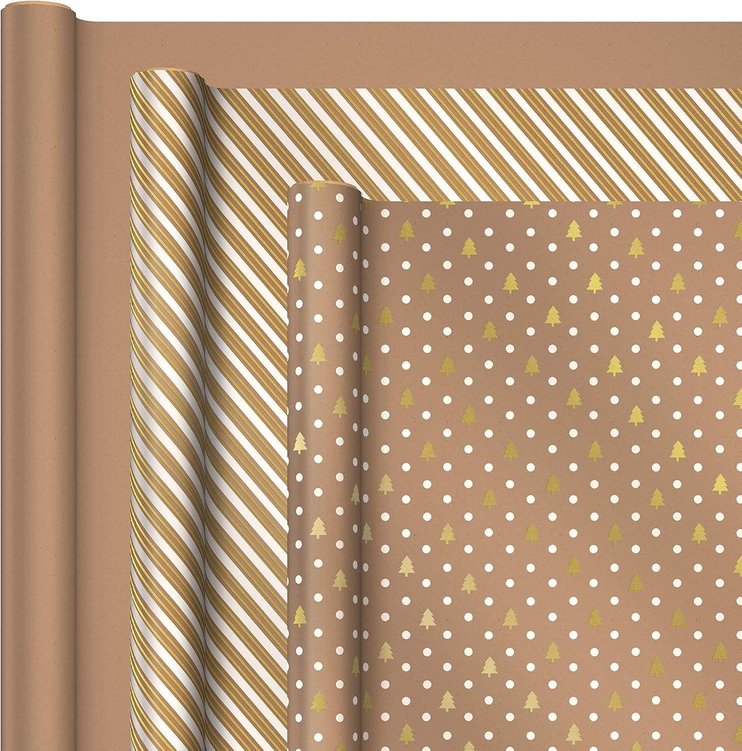 Hallmark Holiday Wrapping Paper with DIY Bow Templates on Reverse (3 Rolls: 120 sq. ft. ttl) Kraf... | Amazon (US)
