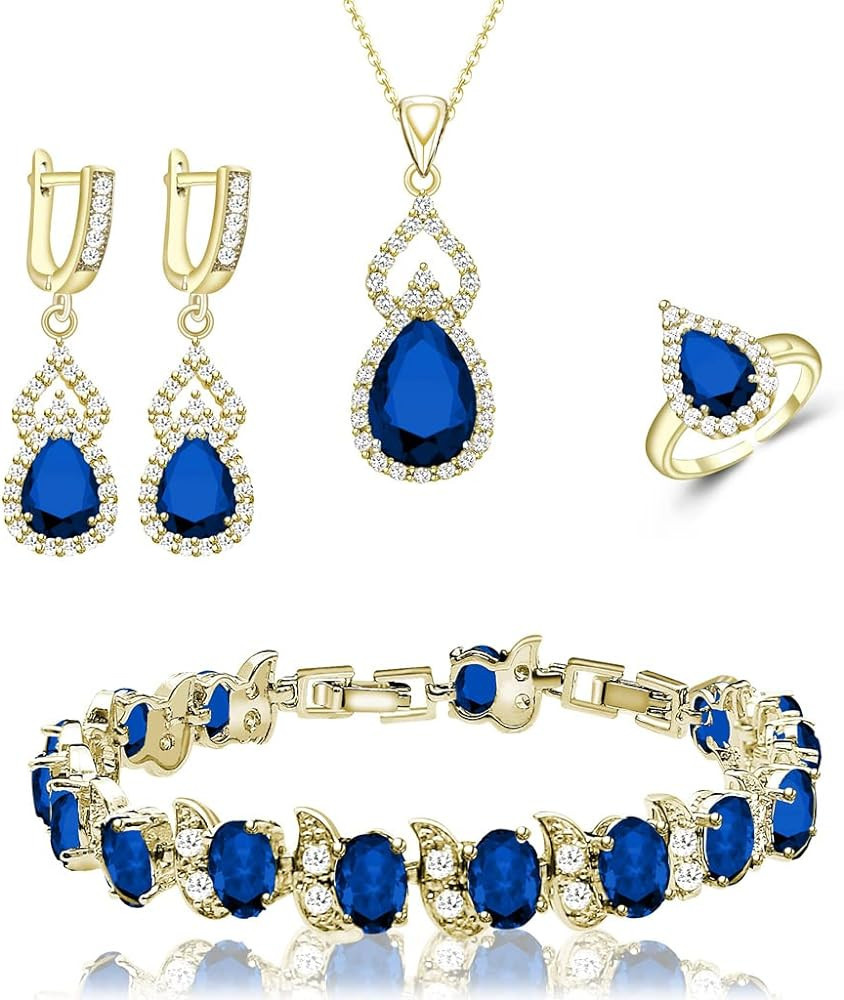 LMXXVJ Women Jewelry Set Platinum Plated Necklace Open Ring Earrings Bracelet Set,Birthday/Anniversa | Amazon (US)