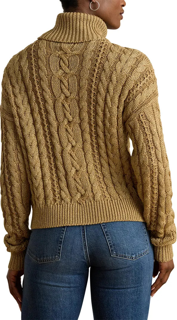 Lauren Ralph Lauren Metallic Turtlenrck Cable Knit Sweater | Nordstrom | Nordstrom