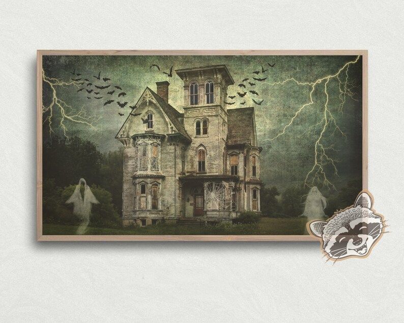 Halloween Frame TV Art  the Haunted House and Ghosts  - Etsy | Etsy (US)