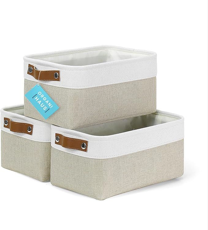 OrganiHaus Small Fabric Storage Baskets for Shelves 3 Pack | 12x8in Closet Storage Bins for Shelv... | Amazon (US)
