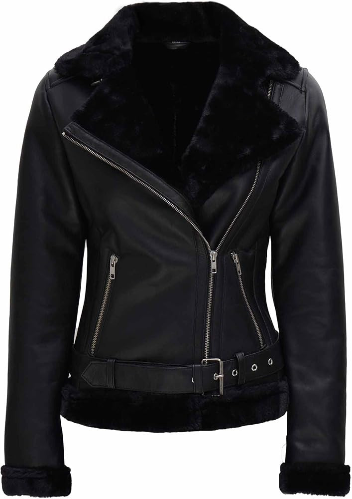 fjackets Leather Sherpa Jacket Womens - Real Lambskin Shearling Jackets For Women | Amazon (US)