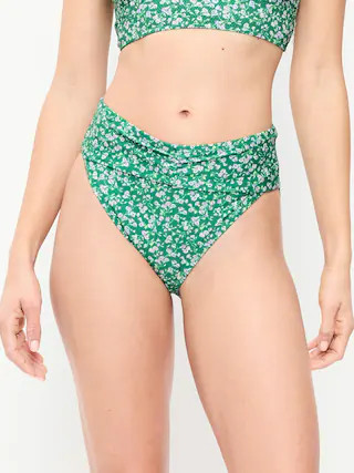High-Waisted Cinched Bikini Swim Bottoms | Old Navy (US)