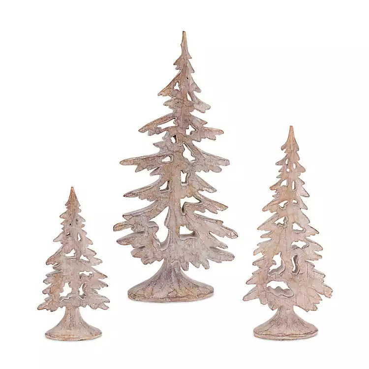 New! Whitewash Cut-Out Christmas Trees, Set of 3 | Kirkland's Home