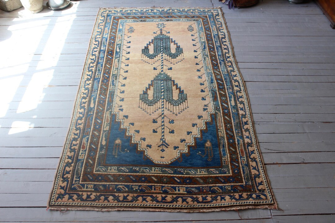 4'5x8'2 Ft Vintage Konya KAVAL Rug, Vintage Turkish Anatolian Rug, Ethnic Bohemian Nomadic Rug - ... | Etsy (US)