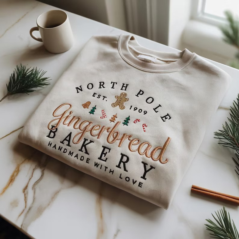 Embroidered Gingerbread Bakery Sweatshirt: Handmade Christmas Crewneck - Etsy | Etsy (US)