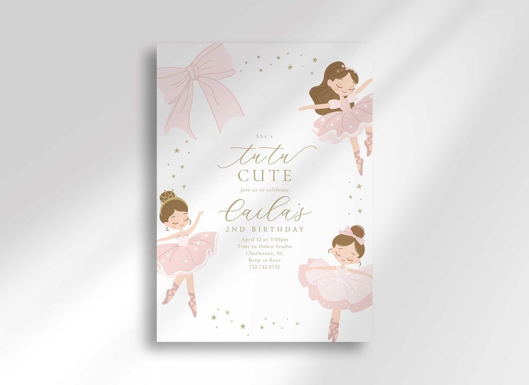 Tutu Cute Ballet Birthday Invitation Template, Pink Bow Ballerina Party Invite (digital Download)... | Etsy (Global)