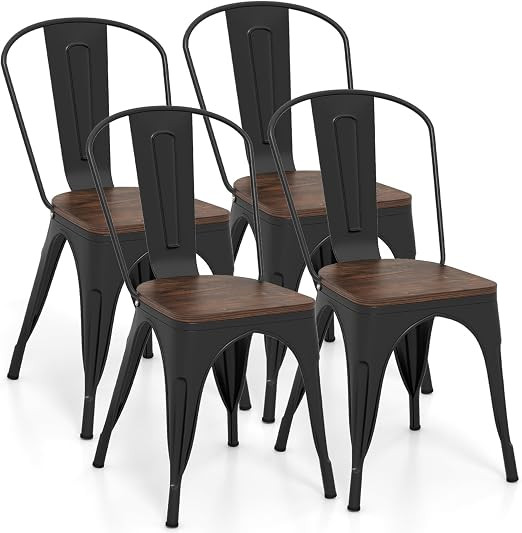 COSTWAY 18 Inch Dining Chair Set of 4, Industrial Vintage Stackable Metal Chairs, Counter Bar Cha... | Amazon (US)