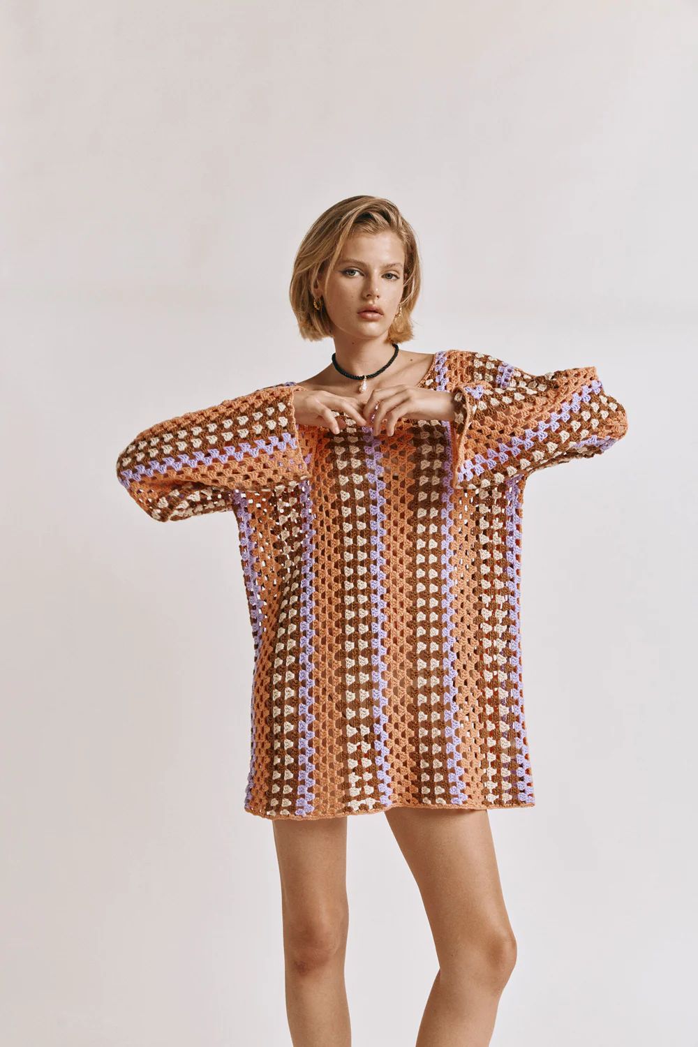 Myra Crochet Mini Dress Apricot | VRG Grl