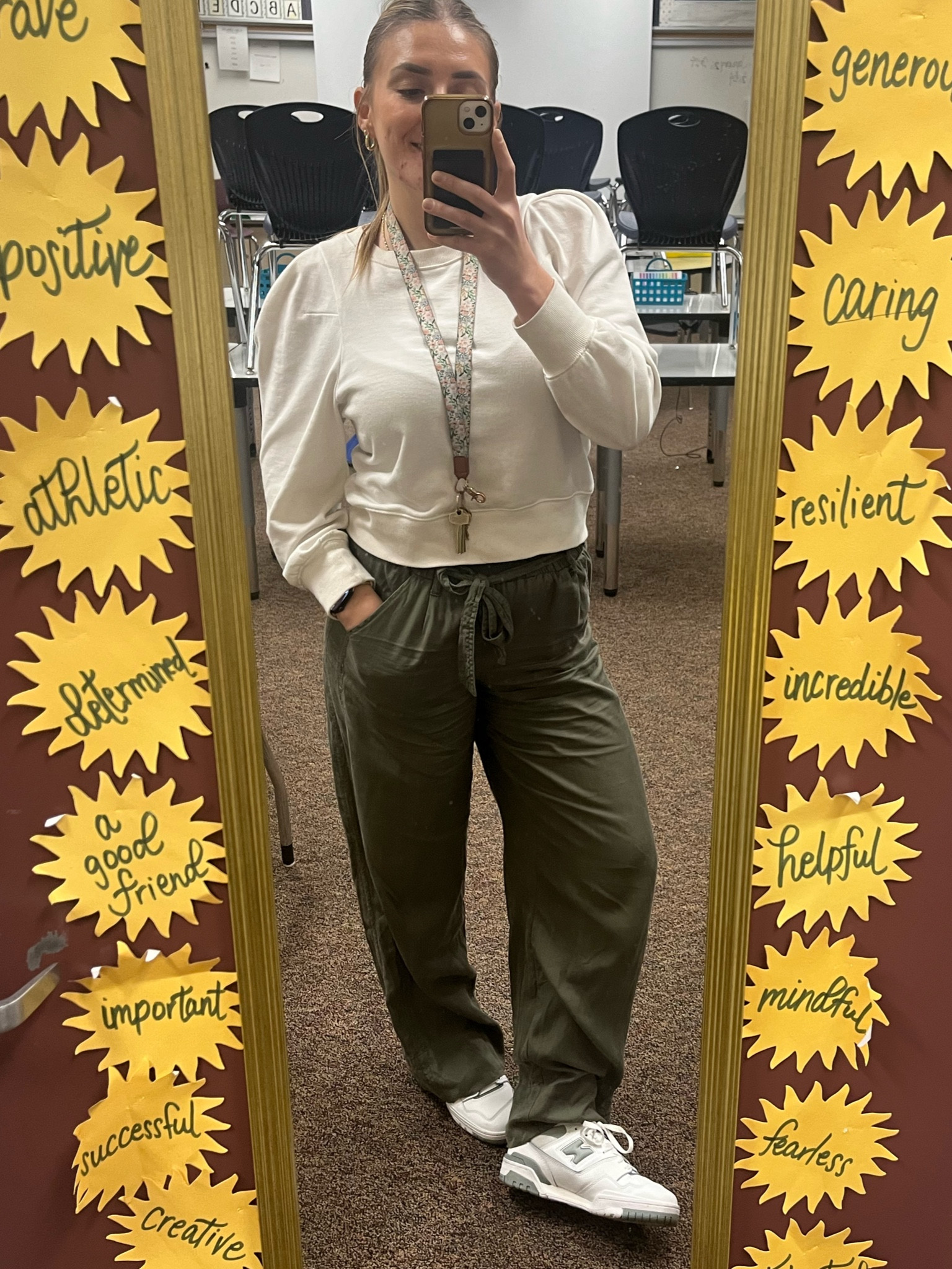 Casual work outfit, target finds, green pants 