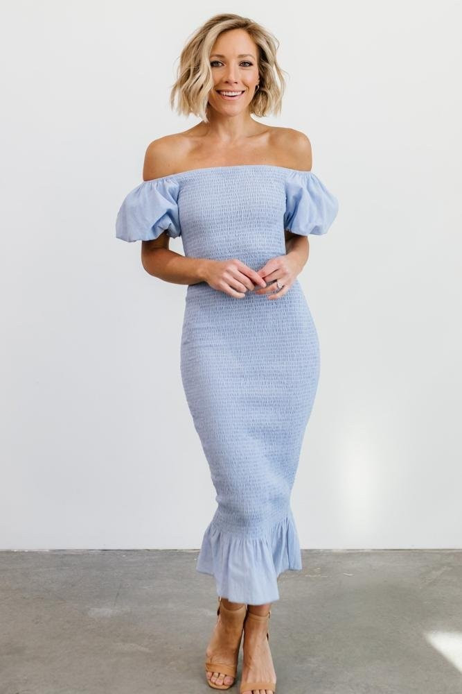 Alana Smocked Midi Dress | Blue | Baltic Born