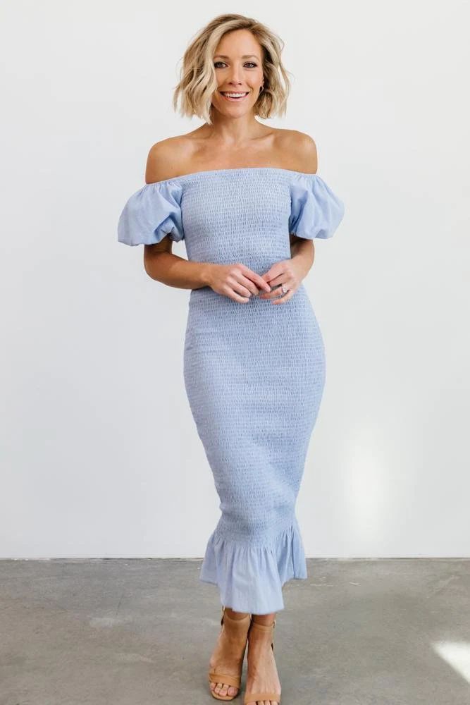 Alana Smocked Midi Dress | Blue | Baltic Born