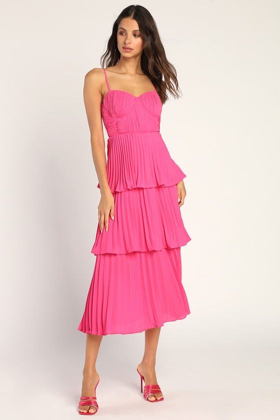 Cascading Crush Hot Pink Tiered Bustier Midi Dress - Vacation Dress | Lulus (US)