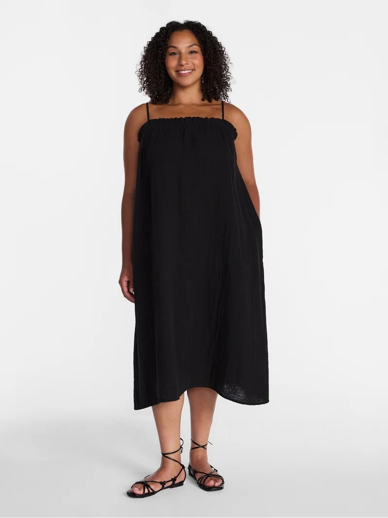 Time and Tru Women's Cotton Double Cloth Sleeveless Maxi Dress, Sizes XS-XXXL | Walmart (US)