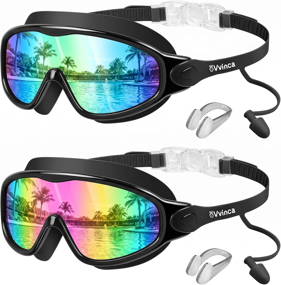 Vvinca Swim Goggles, Kids Goggles with Earplugs& Nose Clip Wide View Anti-Fog/UV Swimming Goggles... | Amazon (US)