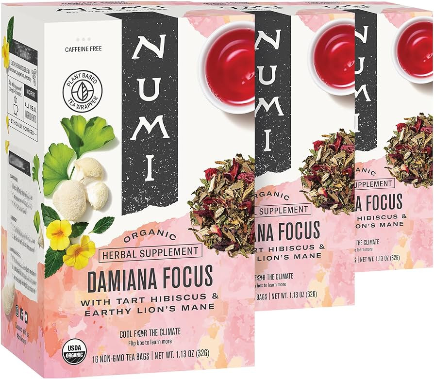 Numi Organic Damiana Focus Herbal Tea – 48 Herbal Tea Bags – Caffeine Free Blend with Damiana... | Amazon (US)