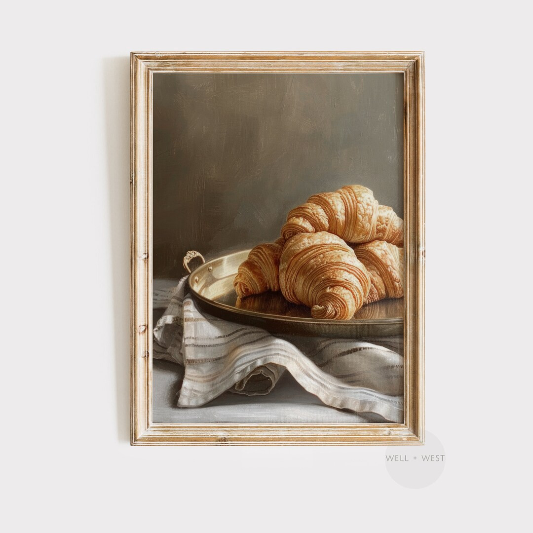 Croissant Wall Art Print Neutral Kitchen Wall Art Trendy Home Decor Vintage Still Life Painting P... | Etsy (US)