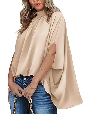 BTFBM Womens Summer Tops 2025 Fall Mock Neck Batwing Sleeve Shirts Loose High Low Hem Oversized D... | Amazon (US)