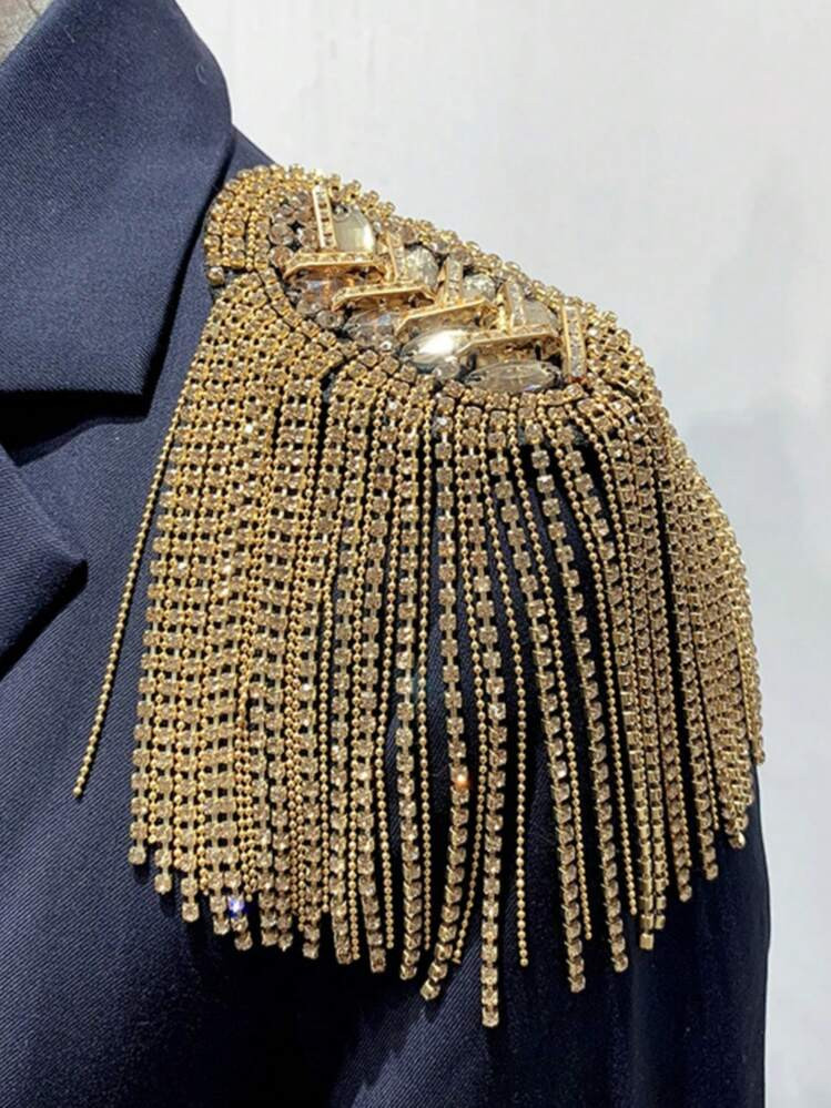 1PC Decorative Shoulder Pad Jewelry Tassel Rhinestones Gold Epaulettes Clothing Accessories Brooc... | SHEIN