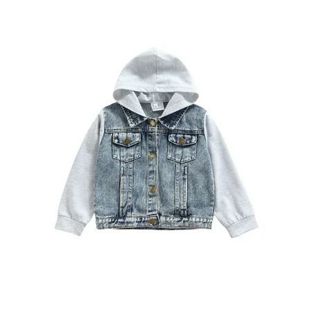Douhoow Toddler Baby Denim Jacket Fall Hoodie Outerwear Kids Long Sleeve Hooded Coat | Walmart (US)
