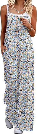 Ekouaer Womens Causal Sleeveless Jumpsuits Summer Boho Wide Leg Floral Rompers Overalls with Pock... | Amazon (US)