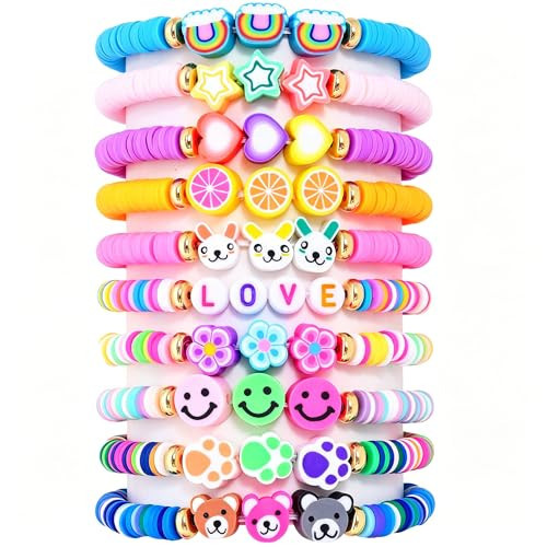CHENSILAIYI Bohemian Friendship Bracelets Set - Handmade Colorful Beaded Clay Jewelry with Smile Face, Love Letters & Charms for Teens Girls, Birthday Gifts, Party Favors | Amazon (US)
