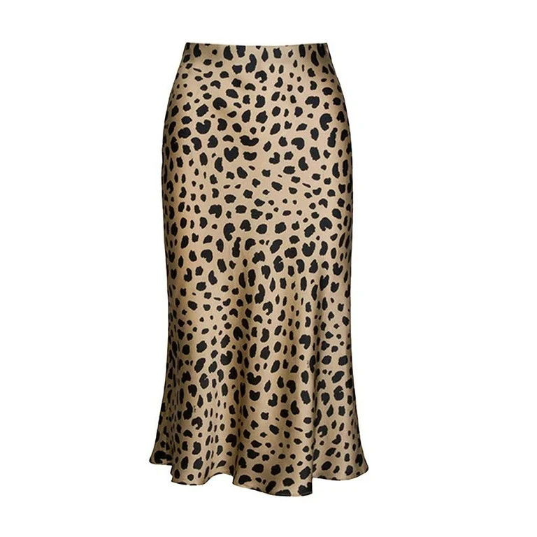 Weardear Womens Leopard Print Skirt Midi Long Length Silk Satin High Waist Skirt | Walmart (US)