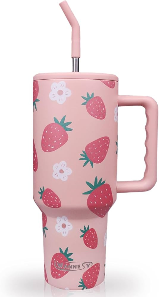 40 oz Cute Strawberry Tumbler with Handle and Straw Lid Strawberry Themed Gifts for Women Girls D... | Amazon (US)