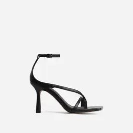 Eve Square Toe Strappy Heel In Black Faux Leather | EGO Shoes (US & Canada)