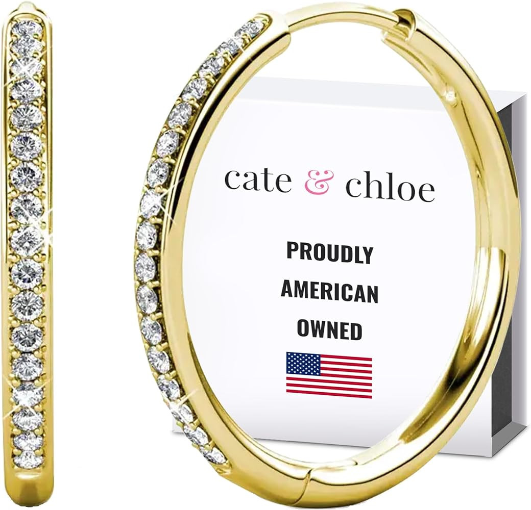 Cate & Chloe Bianca 18k White Gold 25mm Silver Hoop Earrings with Round Cut Simulated Diamond Cry... | Amazon (US)