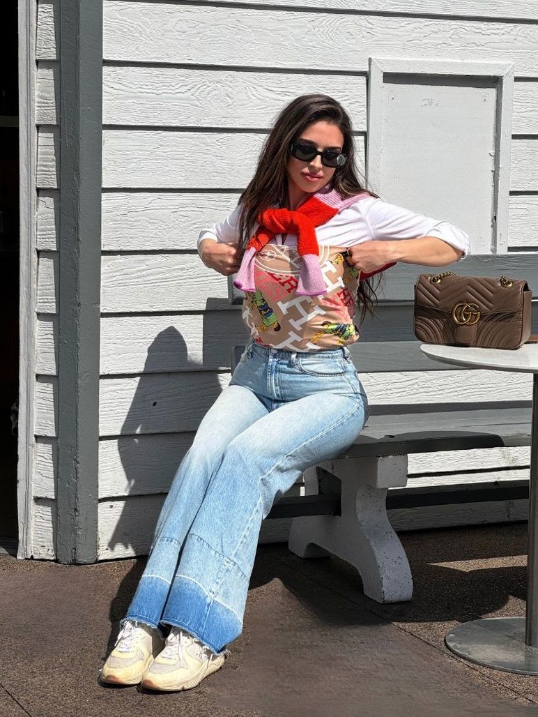 Styled my Hermès scarf as a top over a crisp button-down for that casual luxe vibe 🤌🏼 Paired it with wide-leg denim, my go-to comfy sneakers, and finished the look with a neutral Gucci crossbody. Effortless, elevated, and perfect for spring days where you still want to turn heads.

✨ Linking similar pieces + luxe dupes you’ll love! 

 #LTKStyleTip #LTKBeauty