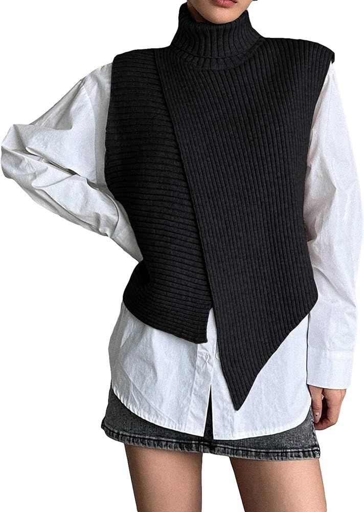Milumia Women's High Turtle Neck Wrap Sweater Vest Knit Sleeveless Pullover Tank Tops | Amazon (US)