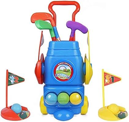 Toyvelt Kids Golf Club Set – Golf CartWith Wheels, 3 Colorful Golf Sticks, 3 Balls & 2 Practice... | Amazon (US)