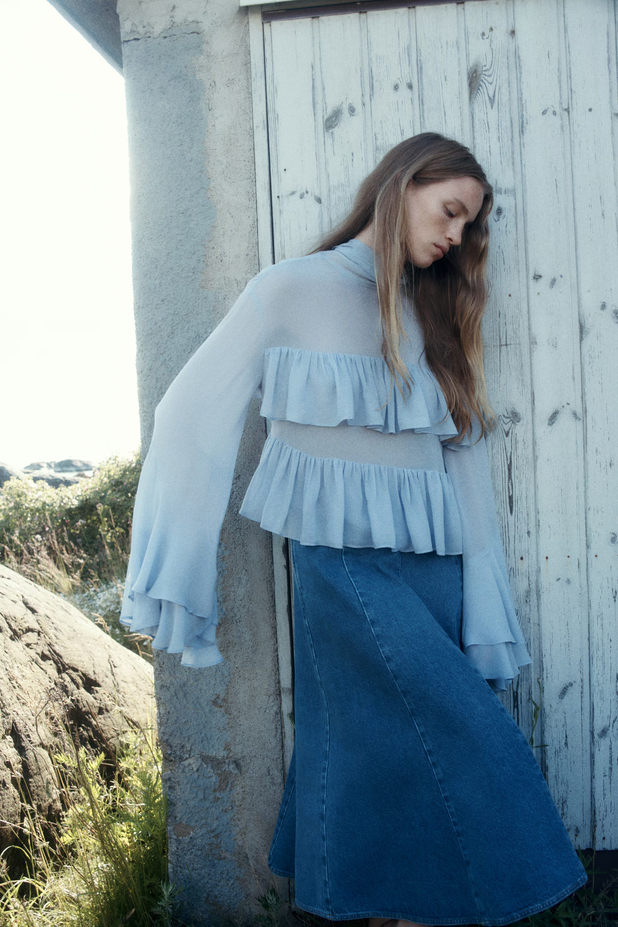 A-line denim skirt - High waist - Midi - Dark denim blue - Ladies | H&M GB | H&M (UK, MY, IN, SG, PH, TW, HK)