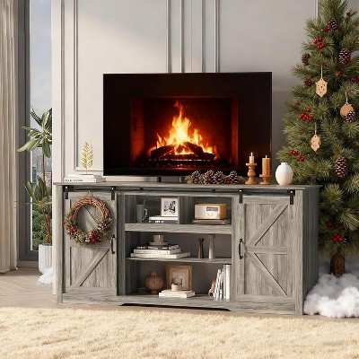 TackView 70" Farmhouse TV Stands for 80" TVs, Rustic Wooden Entertainment Center with Adjustable Shelves & Sliding Barn Door, Gray | Target