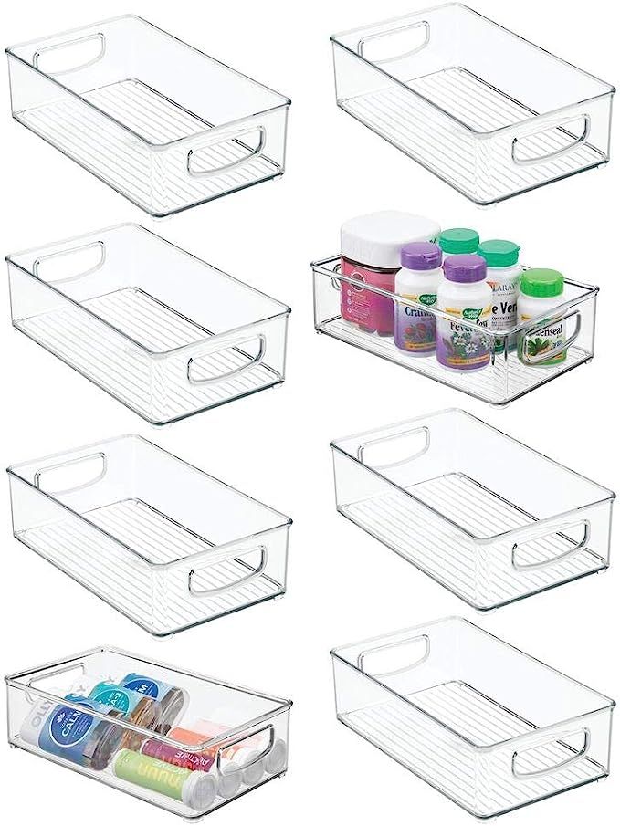 mDesign Stackable Plastic Storage Organizer Container Bin with Handles for Bathroom - Holds Vitam... | Amazon (US)