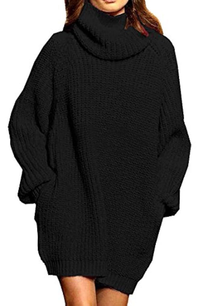 Pink Queen Women's Loose Oversize Turtleneck Wool Long Pullover Sweater Dress | Amazon (US)