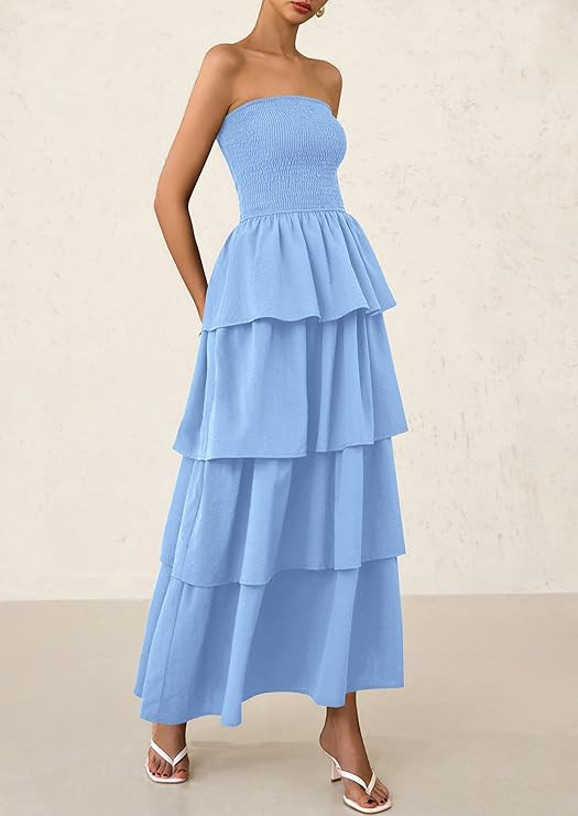 PRETTYGARDEN Women's Maxi Dress 2025 Summer Off Shoulder Smocked Tiered Ruffle Long Flowy Dresses... | Amazon (US)