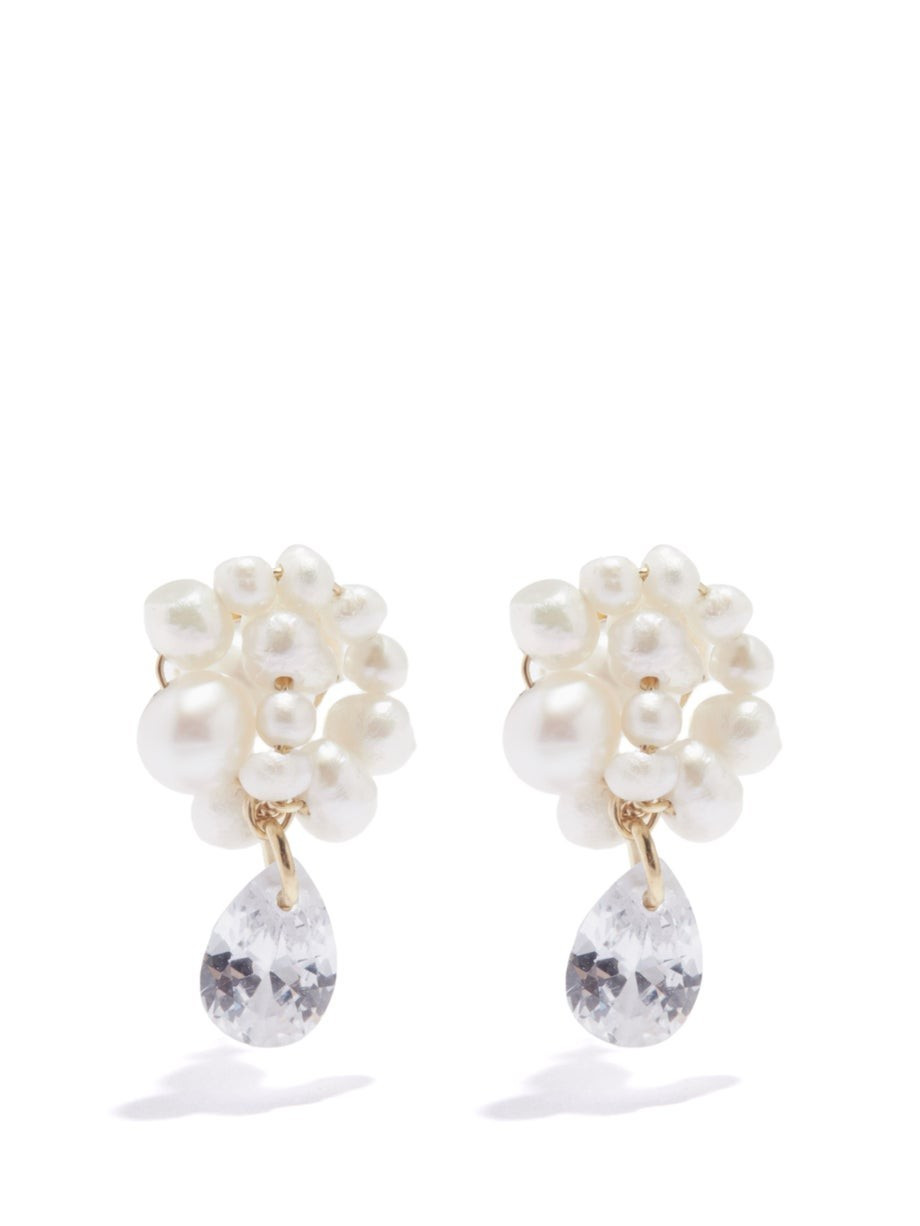 Pearl, crystal & 14kt gold-vermeil drop earrings | Matches (UK)