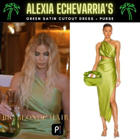 Go Green // Get Details On Alexia Echevarria’s Green Satin Cutout Dress + Purse With The Link In Our Bio #RHOM #AlexiaEchevarria 