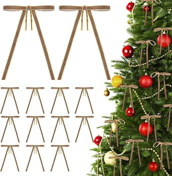 KINGLAKE Vintage Velvet Christmas Bows – 24pcs 5×7'' Khaki Velvet Bows for Christmas Tree Holi... | Amazon (US)